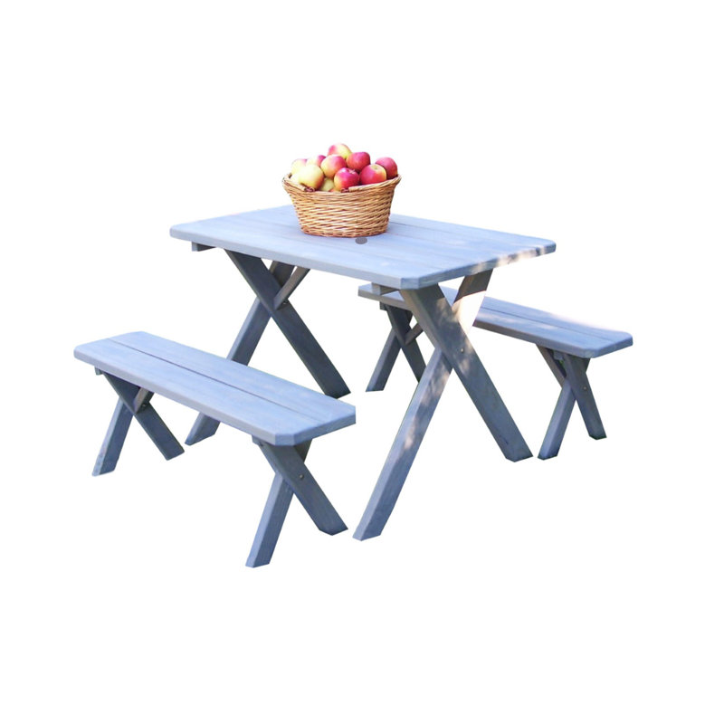 Table de pique-nique en bois massif Riverhead, Teinture grise