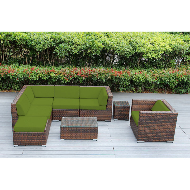 Ensemble de conversation en osier pour 6 personnes avec coussins - aucun assemblage, Sunbrella Ara