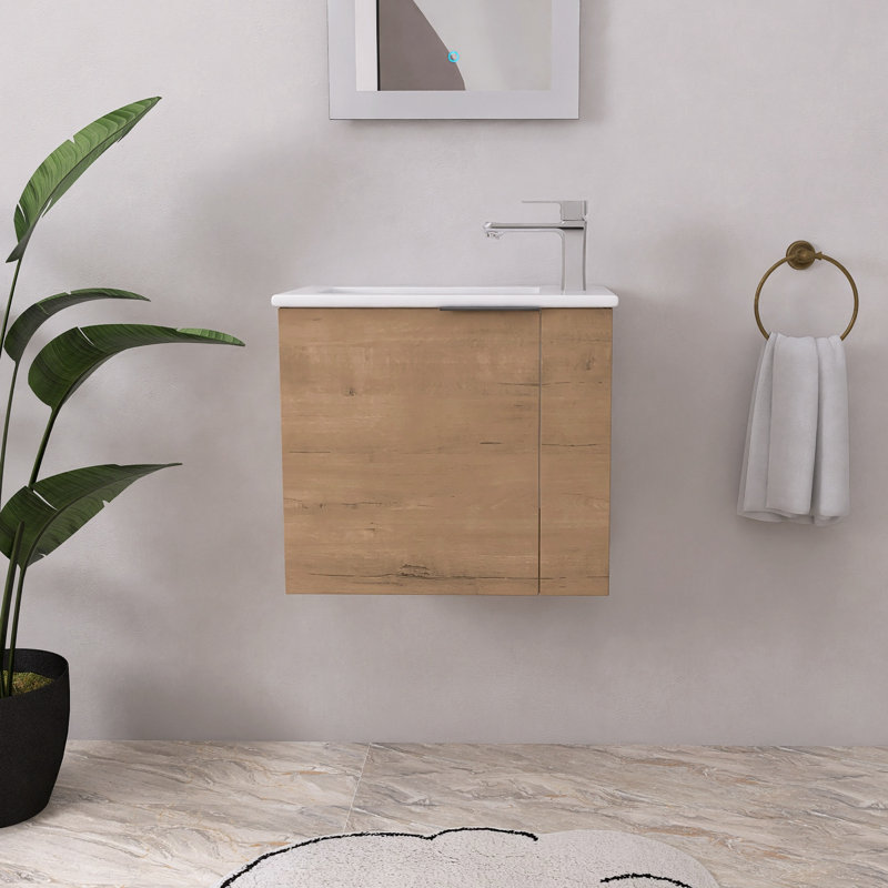 Meuble-lavabo simple avec plateau en céramique Cuahutemoc, Chêne