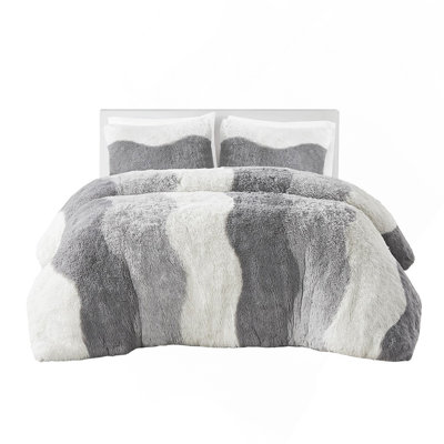 Full/Queen Ombre Shaggy Faux Fur Comforter Set, Plush Fluffy Bedding Set