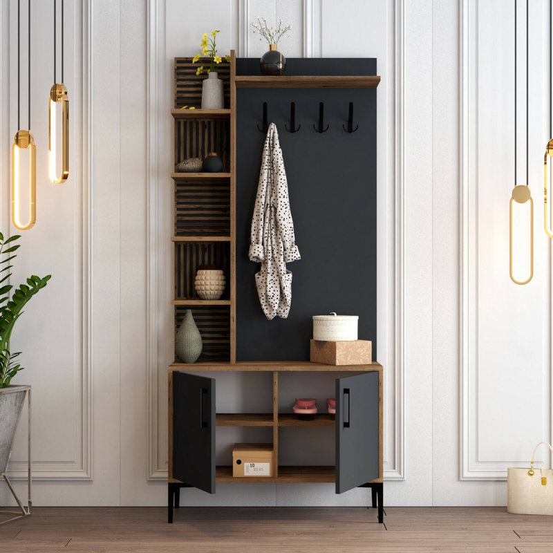 Dghilard 90 cm W Hall Tree, Walnut/Anthracite