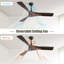 52 Inch Ceiling Fan Without Light, With Remote Control 6 Speed Quiet Reversible DC Motor-896638171-896638169