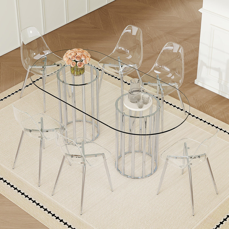 Ensemble repas pour 6 personnes, Argent, transparent, 7, Transparent, argenté