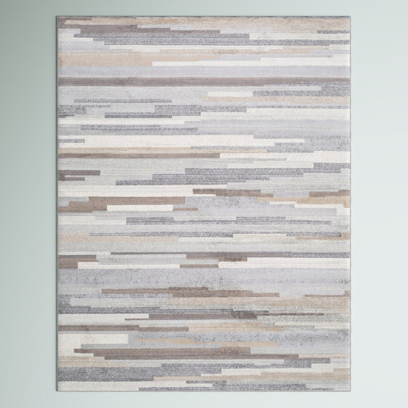 Tapis gris / brun clair / blanc à motif abstrait Herrod, Rectangle 6 pi 7 po x 9 pi