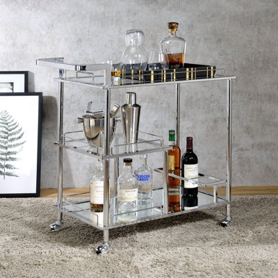 Serving Cart, Clear Glass & Chrome Finish