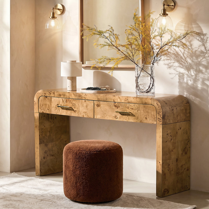 Console 2 tiroirs en bois massif Amandine, Naturel