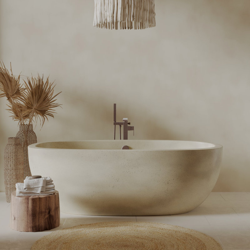 Avalon NativeStone Freestanding Soaking Cement Bathtub, Sand, 23" H x 36" W x 72" L