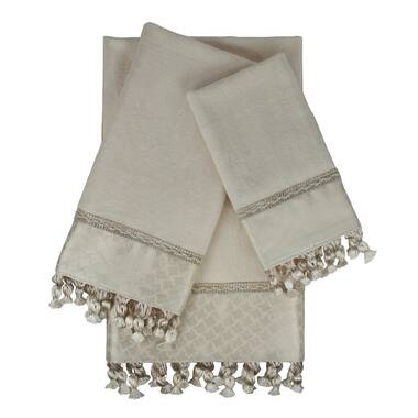 Sand & Stable Valentina 3 Piece Turkish Cotton Light Gray Lace Embellishedm  Towel Set