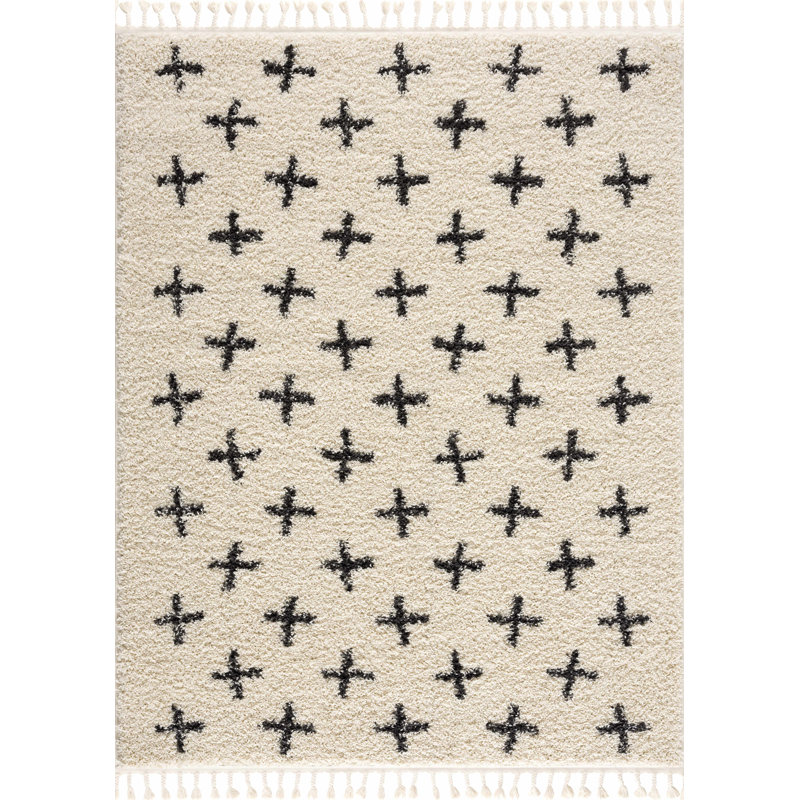 Tapis beige / noir à poils longs Adeewa, Rectangle 3 pi 11 po x 5 pi 7 po