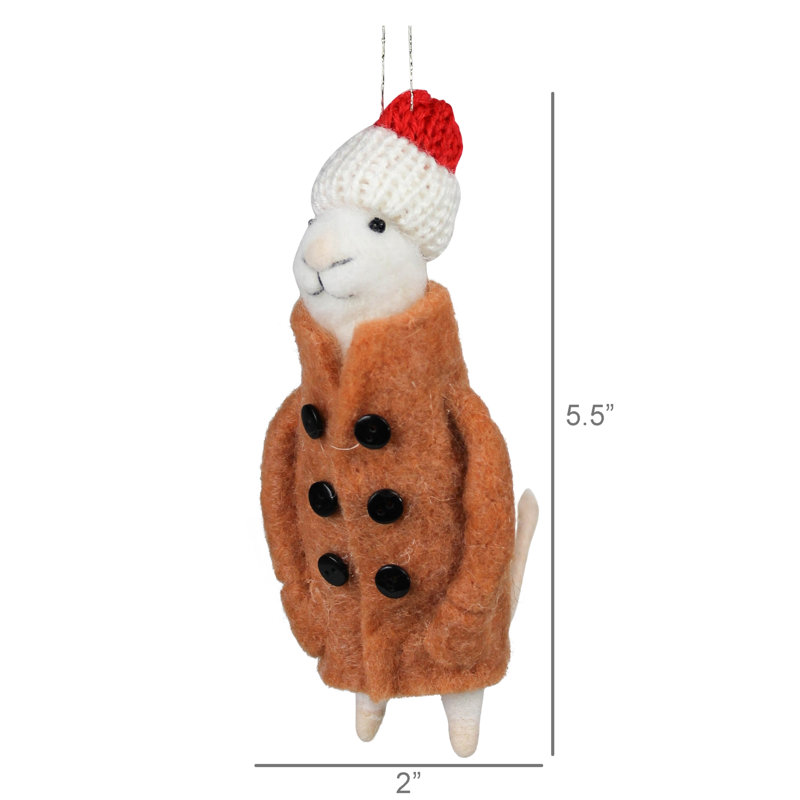 Ornement garçon souris avec manteau, feutre