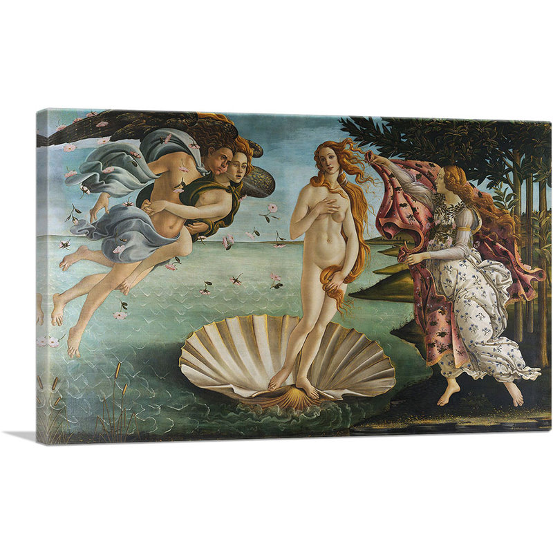 " The Birth Of Venus 1485 " by Sandro Botticelli Painting Print, 26" H x 40" W x 0.75" D