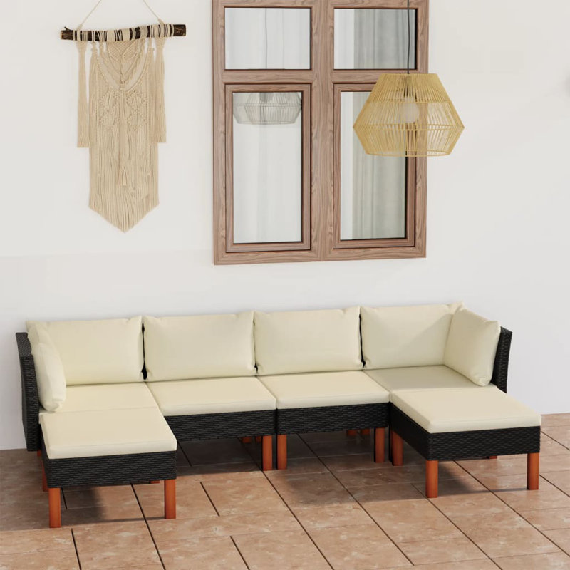 Ensemble modulaire de patio carré en eucalyptus de 23,6 po de large avec coussins Brause, 2x corner + 2x middle+ 2x footrest
