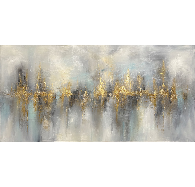 «Gilded Fog Horizon», art mural sur toile tendue, L 48 po x H 24 po x P 1,5 po