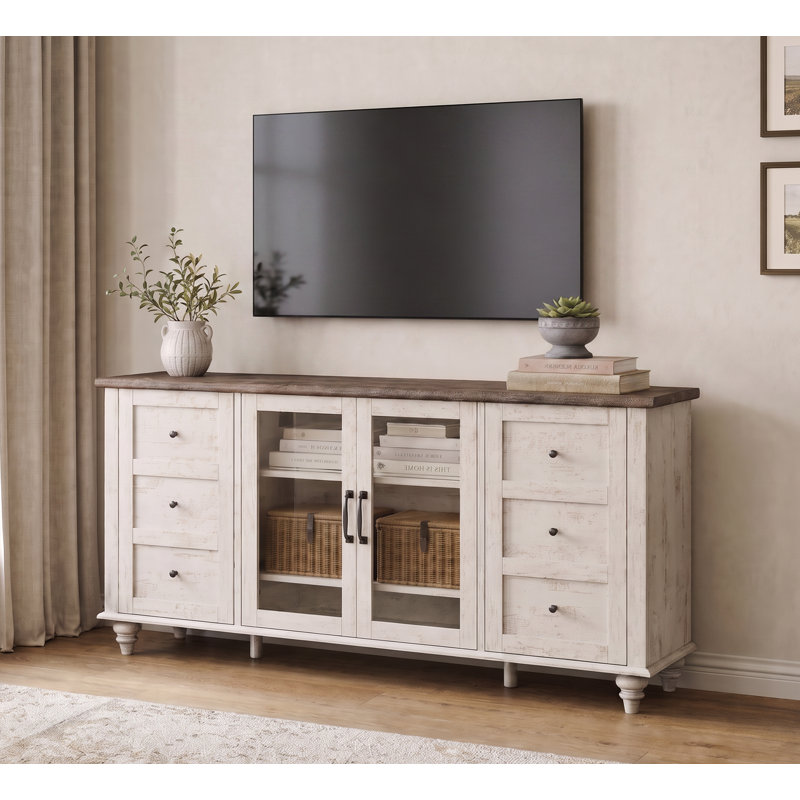 Meuble télé en bois manufacturé et l 57,9 po Scarlett, Blanc rustique