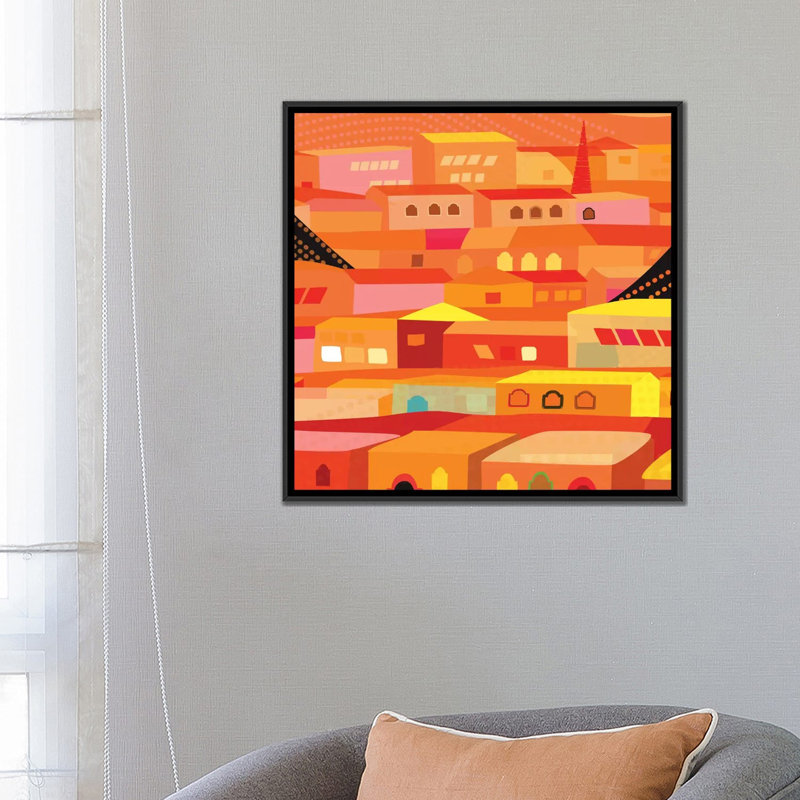 « oaxaca maisons », impression sur toile, H 18 po x l 18 po x P 1,5 po, Toile avec cadre noir, Pas de tapis