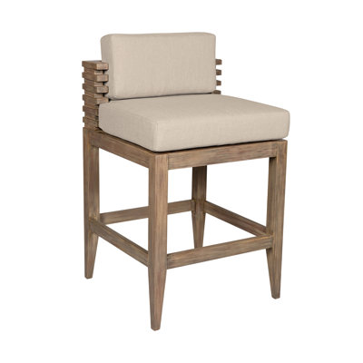 Tabouret de bar d'extérieur en bois d'eucalyptus gris avec coussins en oléfine gris Rigsby - Ensemble de 3