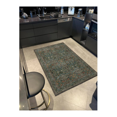 Tapis décoratif lavable à motif vert foncé