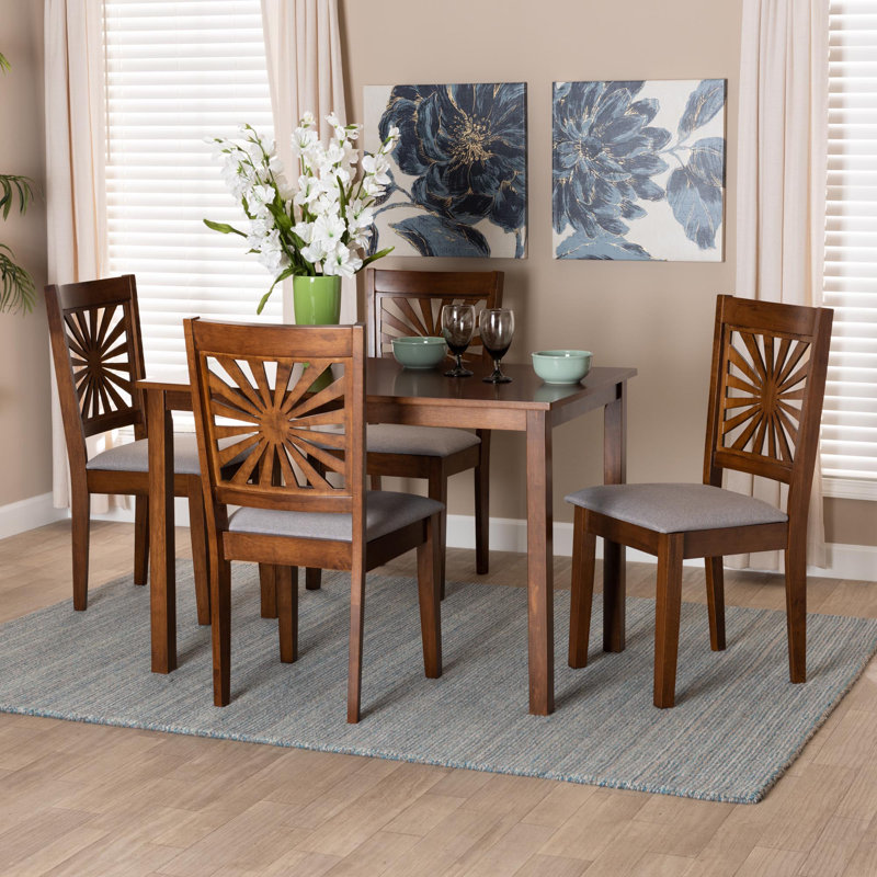 4 - Person Four Leg Dining Set,  Walnut Brown,  Walnut Brown/Gray