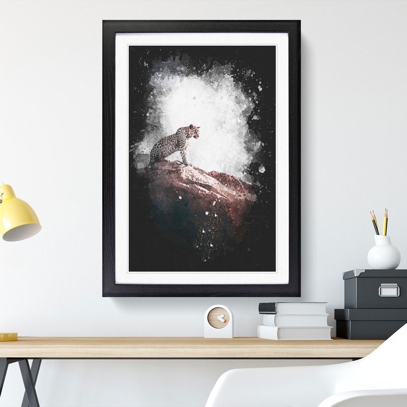 Leopard Upon The Rock Paint Splash - Picture Frame Graphic Art, 33cm H x 24cm W x 2cm D, Black Framed