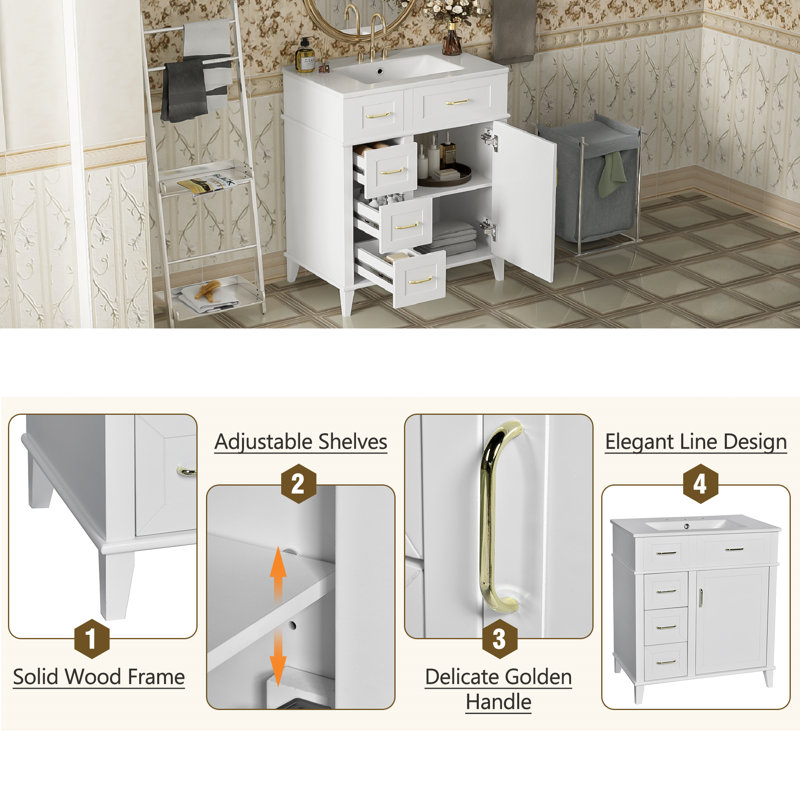 30-Inch Bathroom Vanity, White