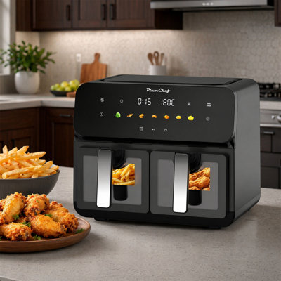 Friteuse à air à panier double 10QT avec fenêtres Easy-View, SyncCook, 1700 W, 8 préréglages, 400 ° F, écran tactile DEL
