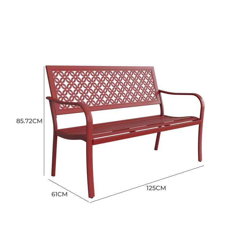 Powder Coated Steel Outdoor Bench, Red