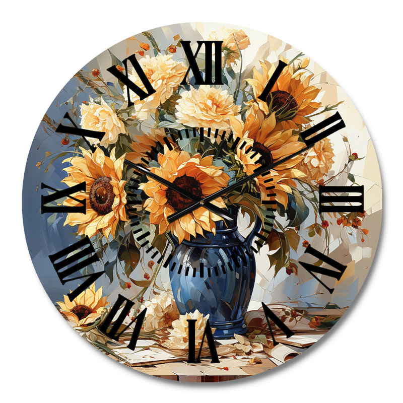 Horloge murale rétro tournesols, Médium