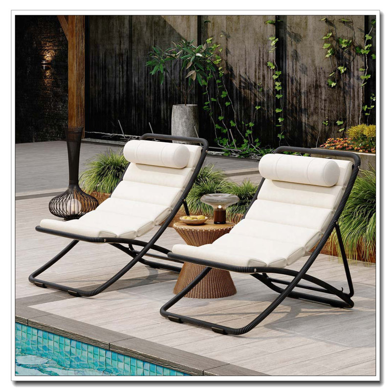 Chaise pliante d'extérieur 2 pièces, Noir
