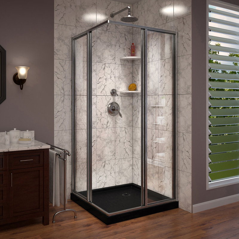 DreamLine Cornerview 42 in. D x 42 in. W x 74 3/4 in. H Framed Sliding Shower Enclosure, Brushed Nickel