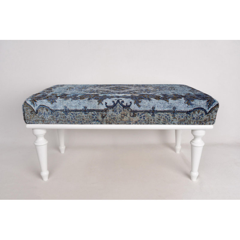 Cotton Upholstered Bench, White, 45cm H x 120cm W x 45cm D