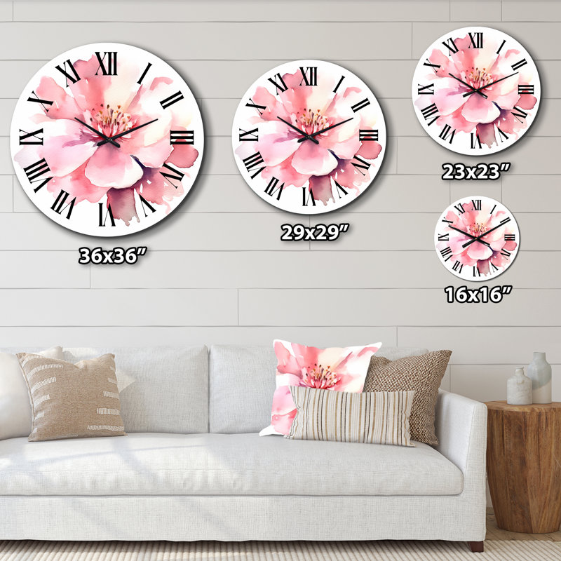 Horloge murale délicate fleur d'hibiscus rose en métal I, Petit