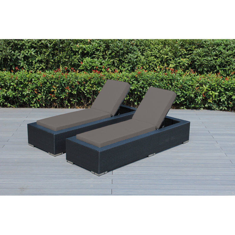 Chaise longue d'extérieur en osier Billyjo - sans assemblage, Toile Sunbrella® taupe, Noir