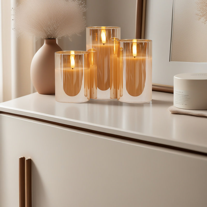 Ensemble de 3 bougies à piles avec télécommande et minuterie, Amber