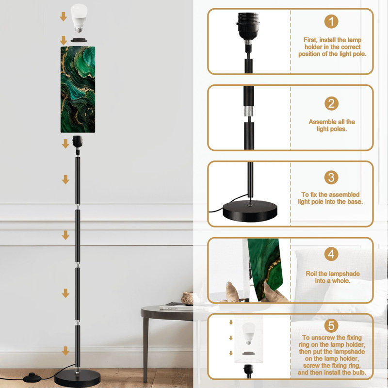 Lampe sur pied en marbre vert doré à intensité variable avec télécommande et pédale avec abat-jour et abat-jour pour le bureau de la chambre à coucher