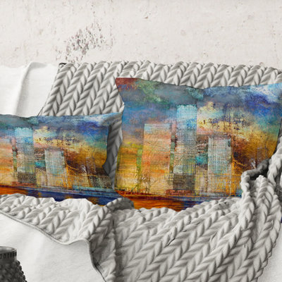 Carré, gratte-ciel près du pont dans la ville futuriste - Coussin décoratif imprimé moderne