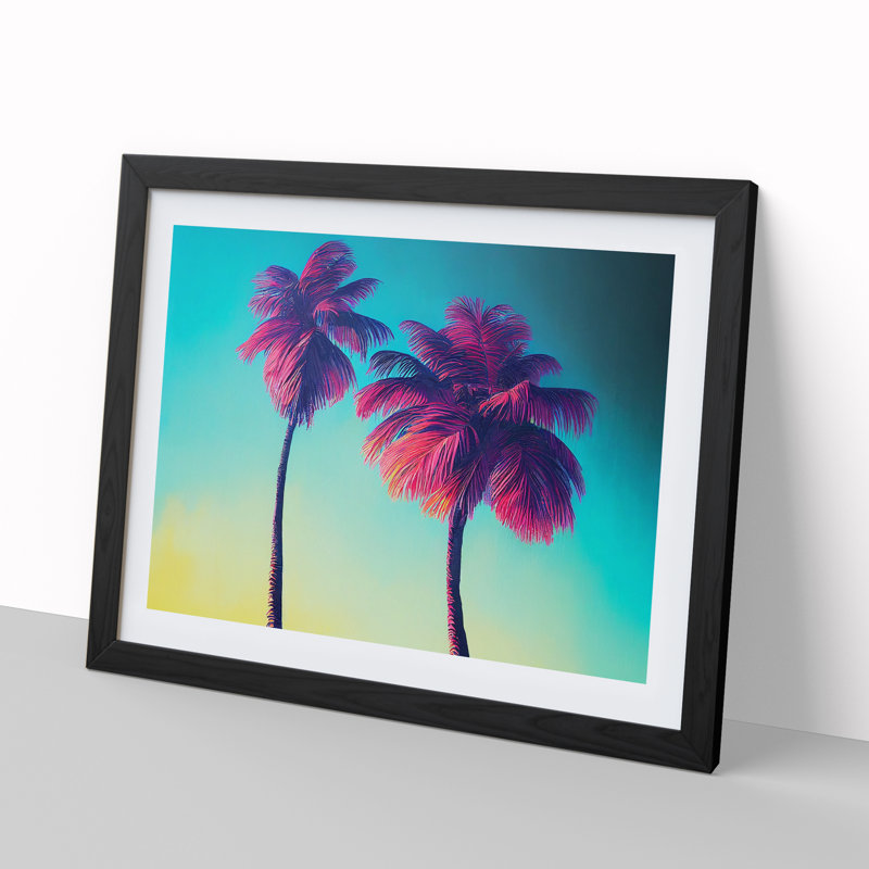 XH1022-6671X Painted Palm Trees Vol.1 - Single Picture Frame Painting, Black Framed, 34cm H x 46cm W x 2cm D