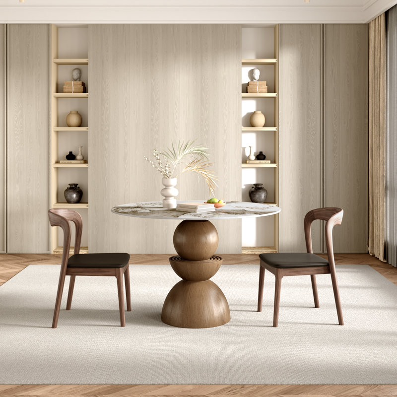 Ensembles de table de petit-déjeuner de table en pierre frittée ronde 3 \ 5 pièces avec chaises de salle à manger en cuir pour 2 \ 4, assemblage minimal