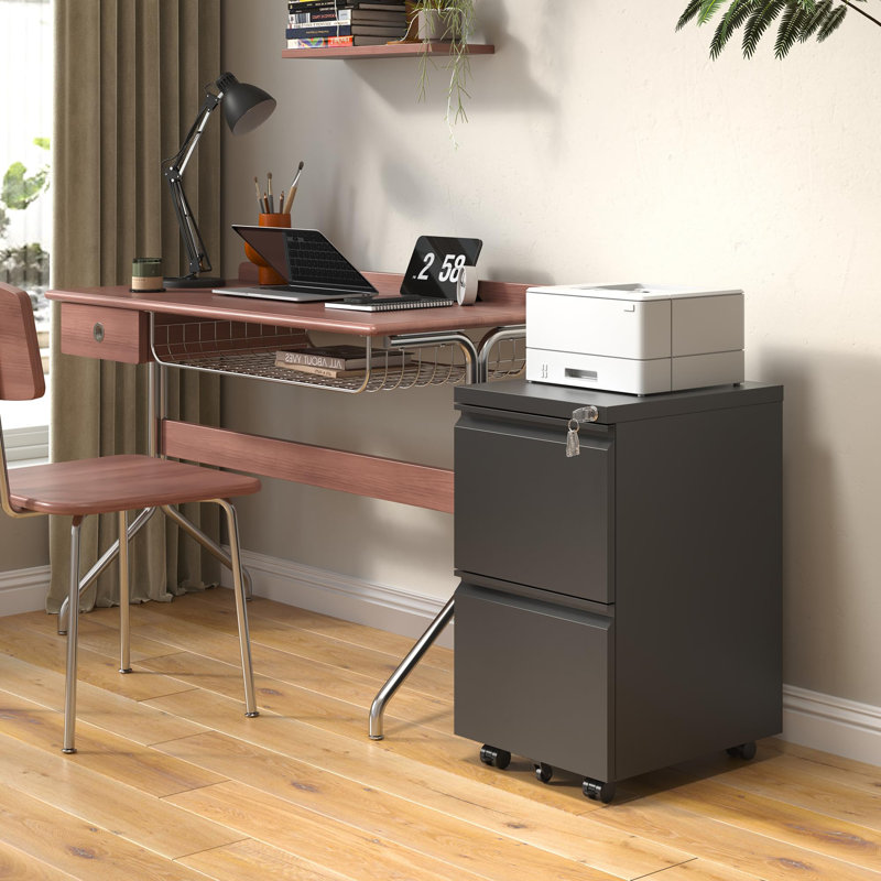 Markiese 14.69'' W Metal 2-Drawer Vertical Mobile  File Cabinet With Lock Fully Assembled, Black