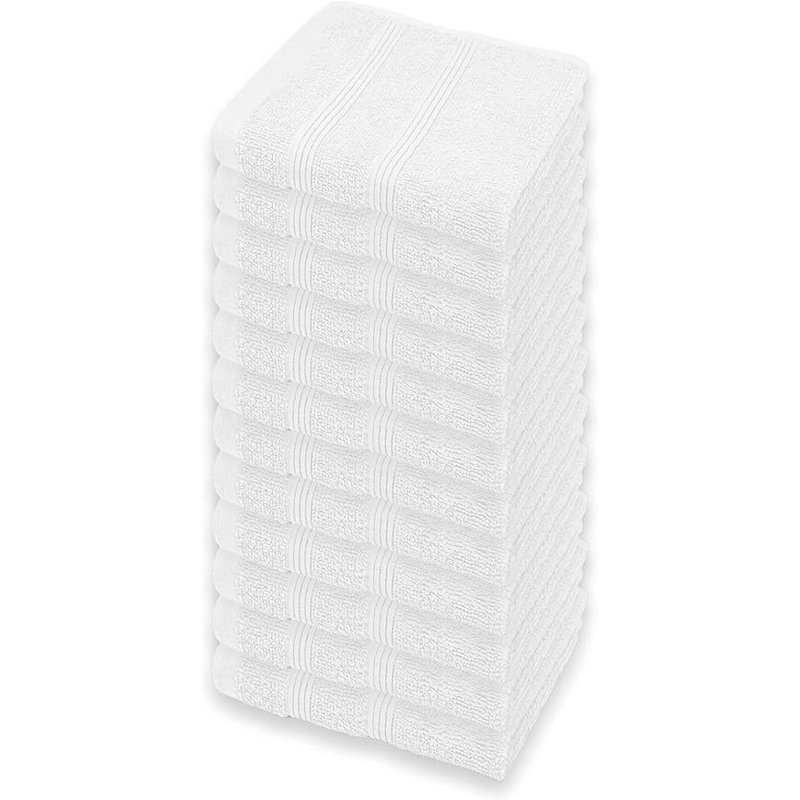 Kaufman - Premium Washcloth (13x13 Inches) 100% Cotton Ring Spun, Highly Absorbent, Durable, White