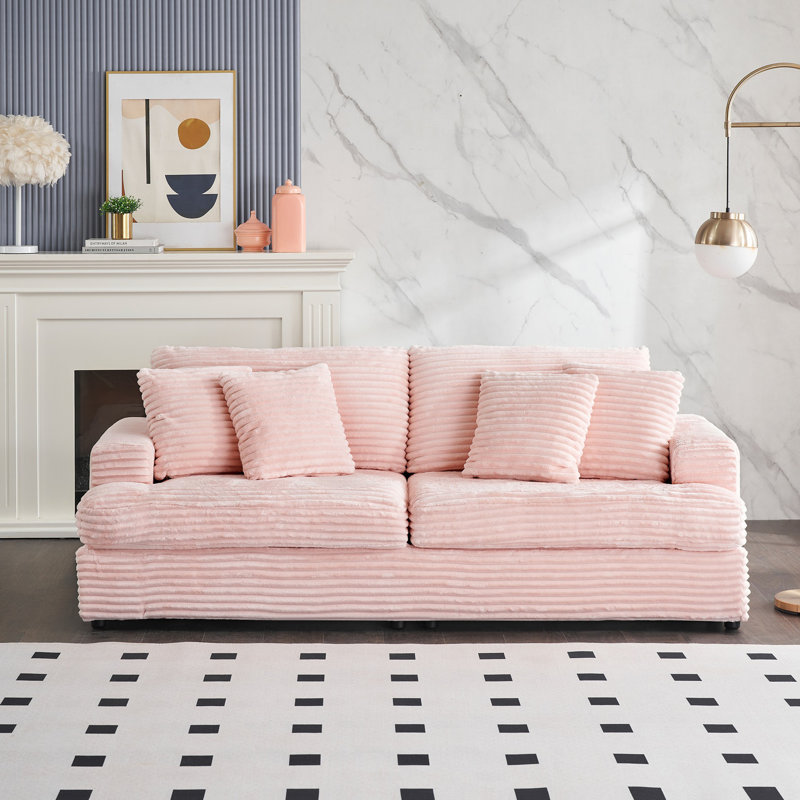 Comfortable Corduroy Sofa with Matching Pillows for Modern Living Room, Pink, 31" H 79.3" W X 34" D