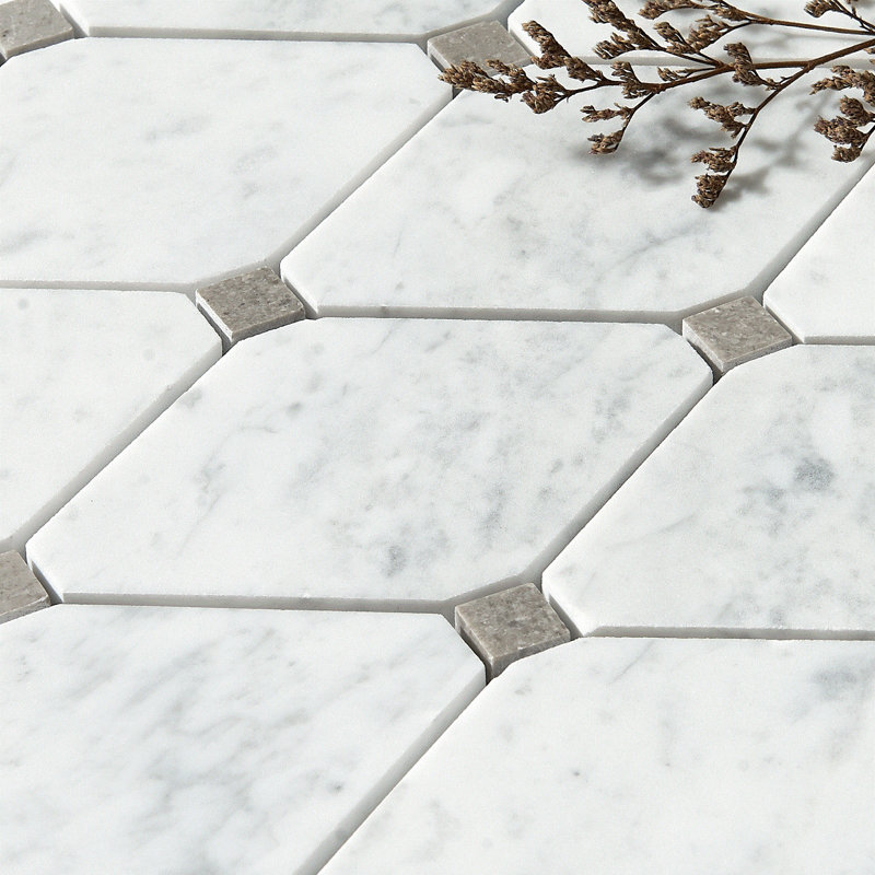 Carrara 3" x 5" Marble Grid Mosaic Wall & Floor Tile, White/Gray