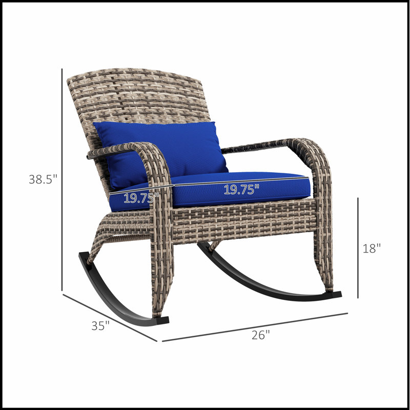 Chaise berçante en osier Adirondack Outsunny, Gris, Bleu