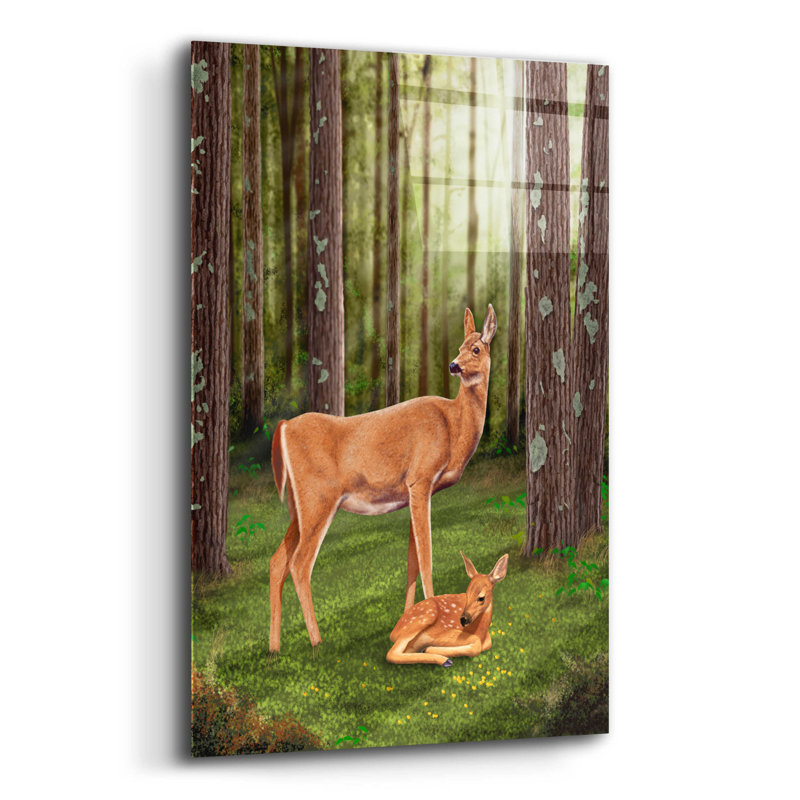 Millwood Pines «Doe and Fawn» par Chris Dobrowolski, art mural en verre acrylique, H 16 po x l 12 po x P 0,13 po
