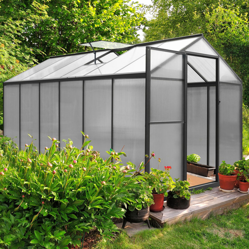 Aluminum Polycarbonate Greenhouse for Outdoor, 76.6" H x 72" W x 144" D, Gray