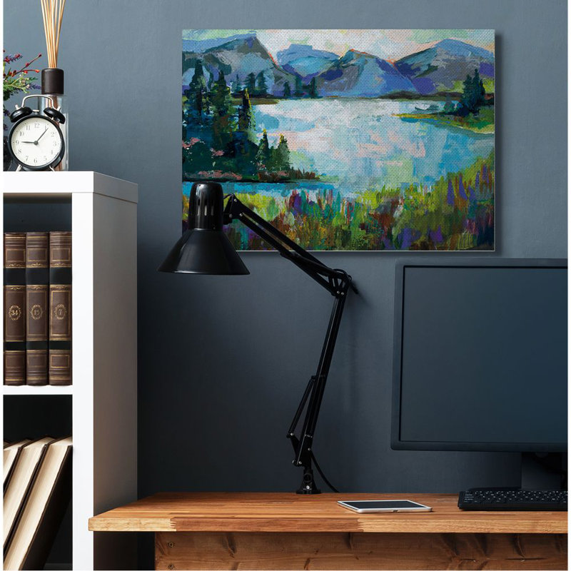 Large Abstract Mountains and Lake Landscape Canvas Art