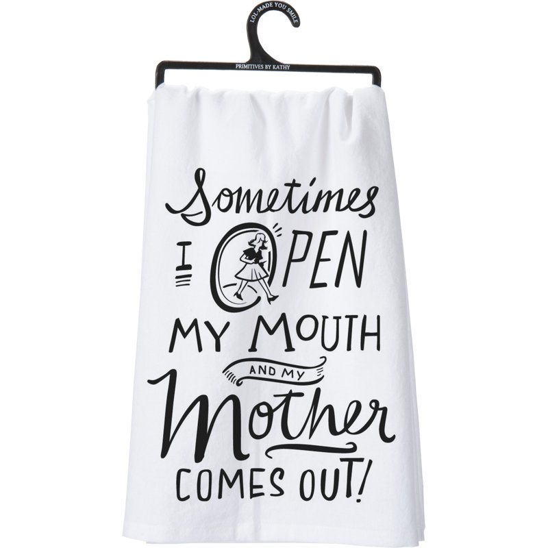 Torchon de cuisine « Ouvre ma bouche, ma mère en sort » - 71 x 71 cm