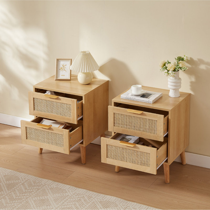Sumayah 2 Natural Rattan Bedside Tables