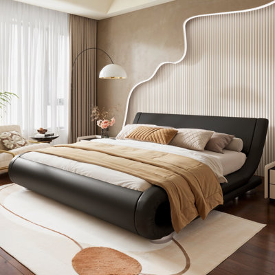 Bettejean Upholstered Profile Sleigh Bed with Luxury Ergonomic Faux Leather Headboard