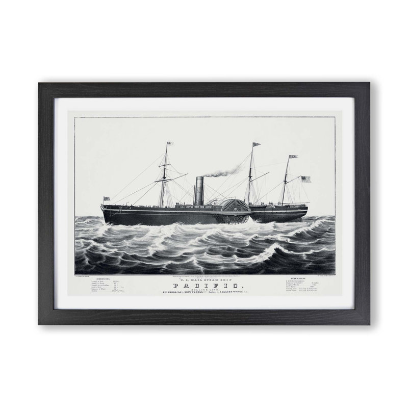 U.S. Mail Steam Ship - Framed Print, 45cm H x 63cm W x 2cm D, Black