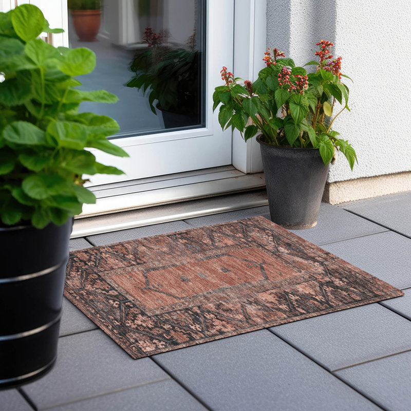 Tapis terre cuite lavable à la machine intérieur / extérieur Xhevrie, Rectangle 1 pi 8 po x 2 pi 6 po